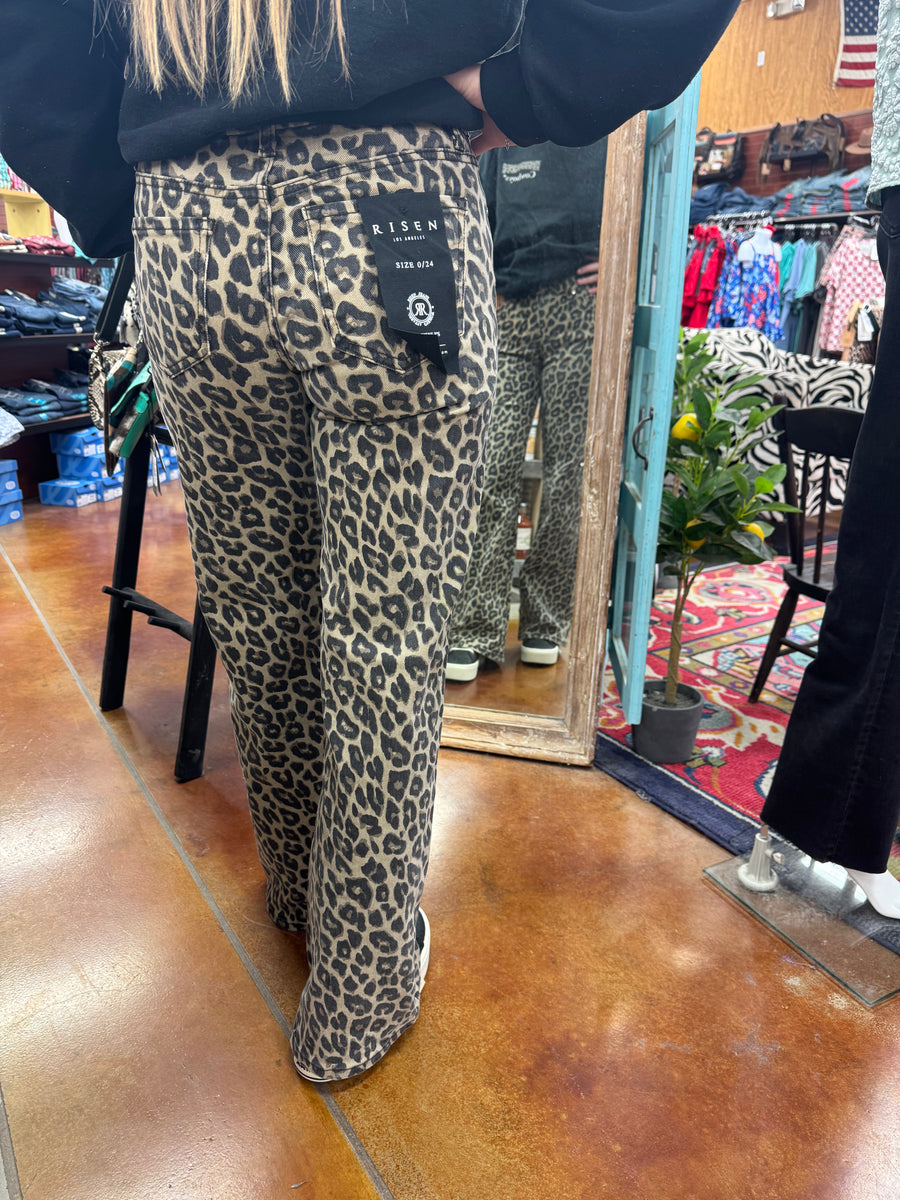 Risen Sandy Mid Rise Wide Leg Leopard Pant