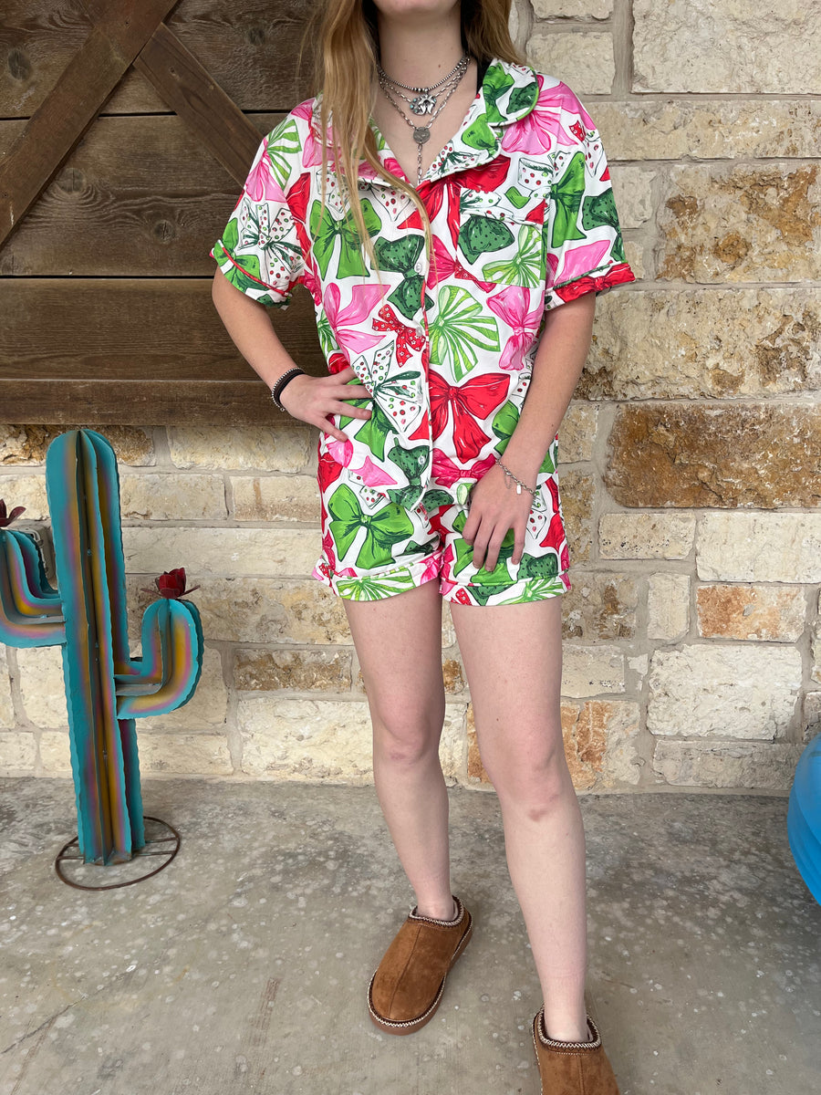 SC Christmas Bow Shorts Lounge Set