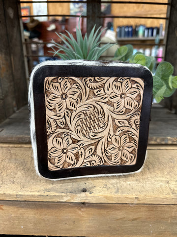 Western Linens Tooled Cowhide Jewelry Boxes Asst