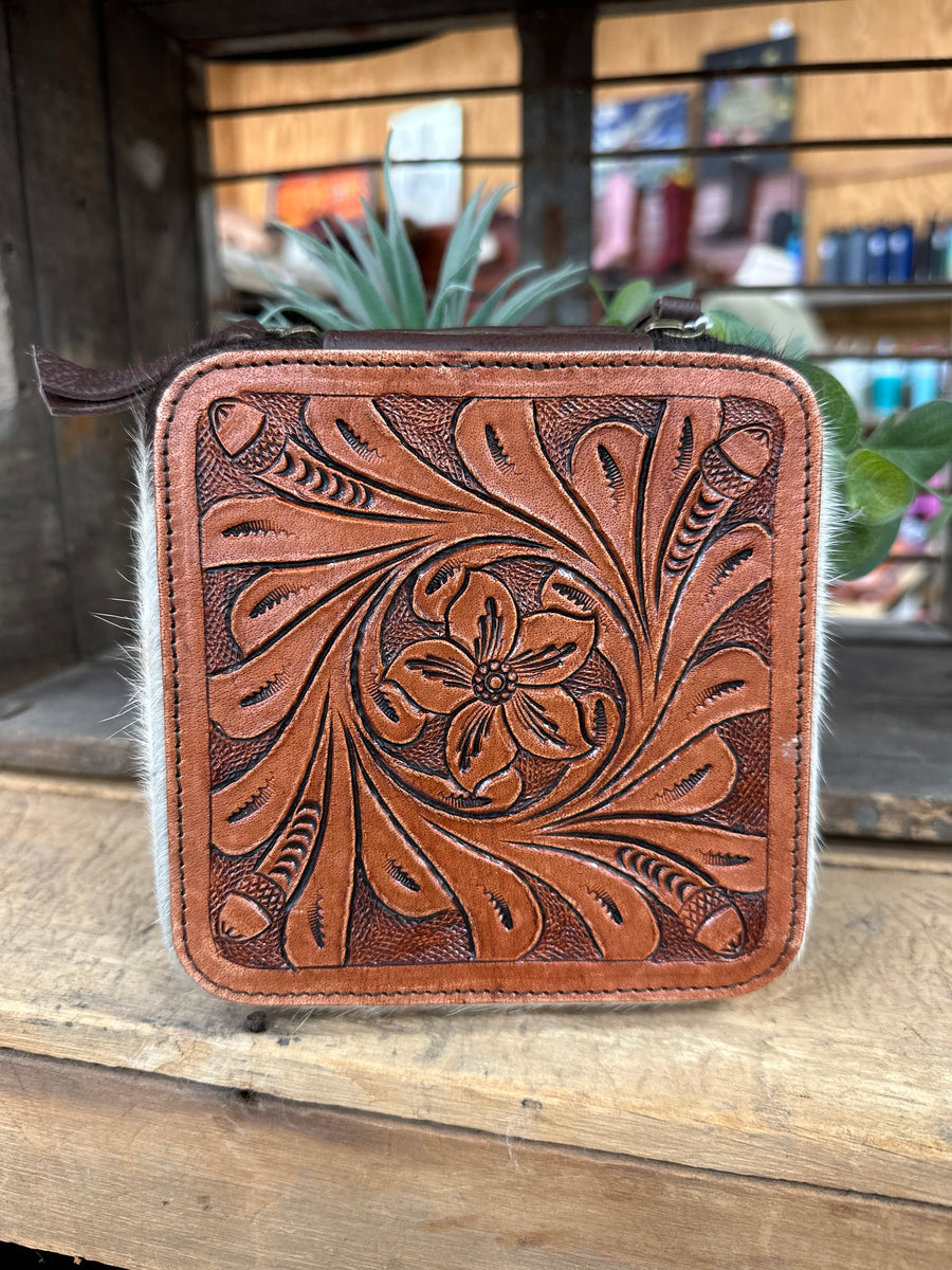Western Linens Tooled Cowhide Jewelry Boxes Asst