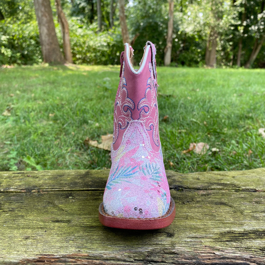 Roper Kids Pink Floral Glitter Boot