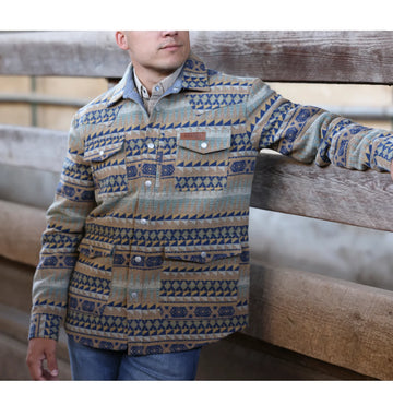Lazy J Aztec Print Jacket-Brown