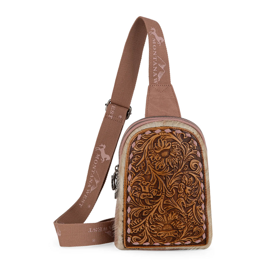 Montana West Floral Tooled Cowhide Sling