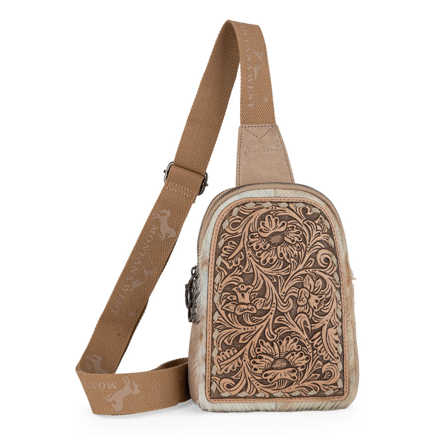 Montana West Floral Tooled Cowhide Sling