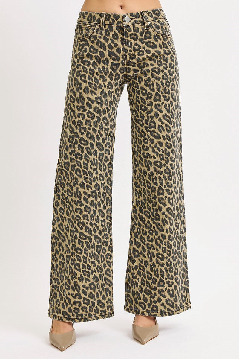 Risen Sandy Mid Rise Wide Leg Leopard Pant