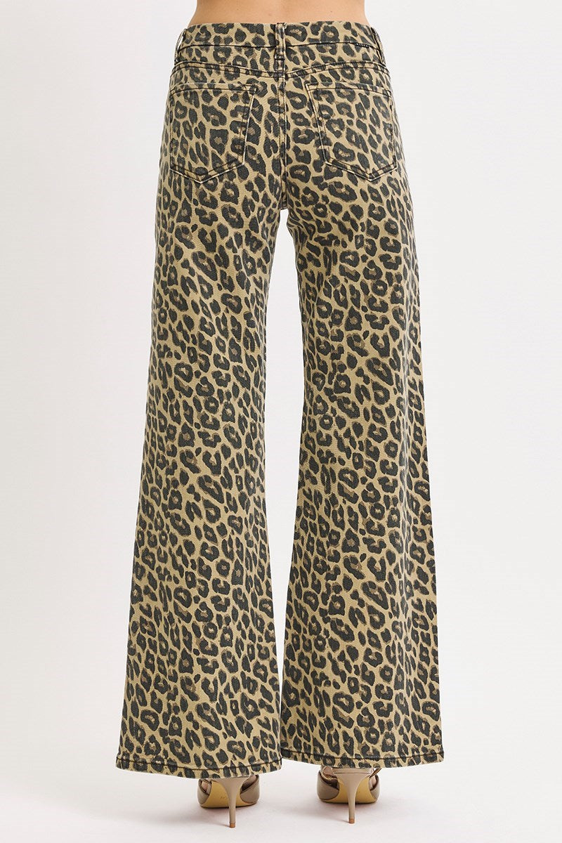 Risen Sandy Mid Rise Wide Leg Leopard Pant