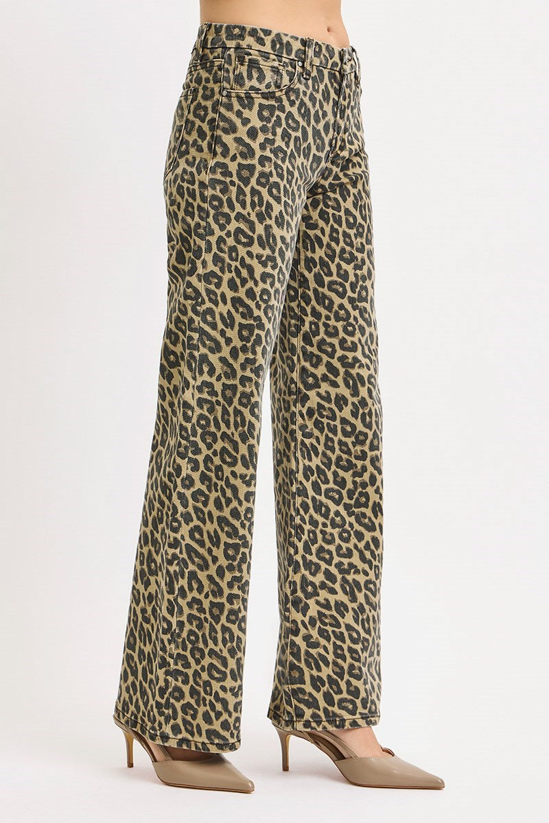 Risen Sandy Mid Rise Wide Leg Leopard Pant