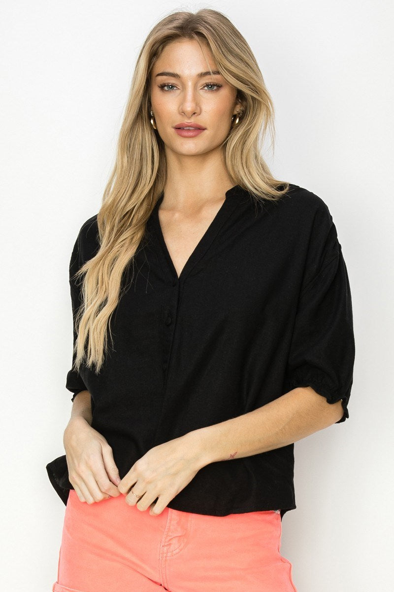 Risen Oversized Linen Top Black