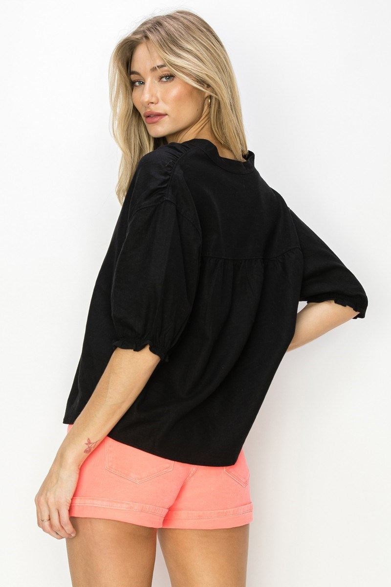 Risen Oversized Linen Top Black