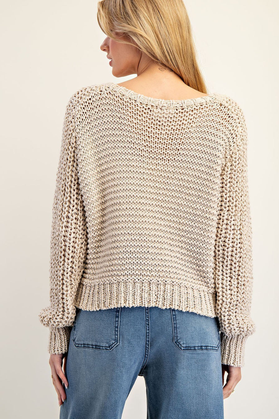 Bree Crochet Long Sleeve Oatmeal Sweater