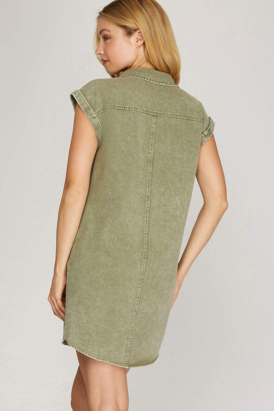 Emmy Folded Cuff Button Down Twill Dress