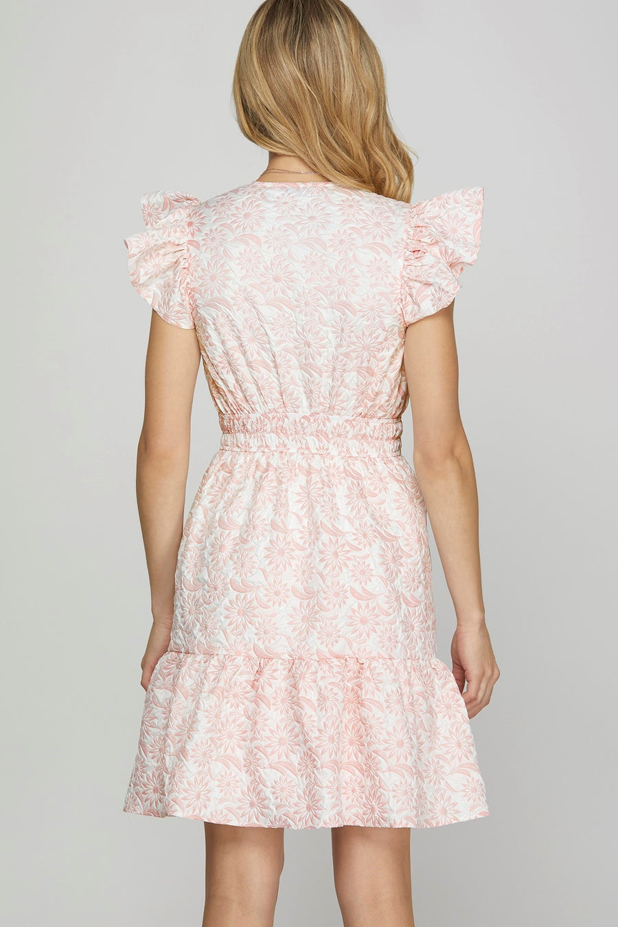 Tessa Butterfly Sleeve Woven V Neck  Light Pink Dress