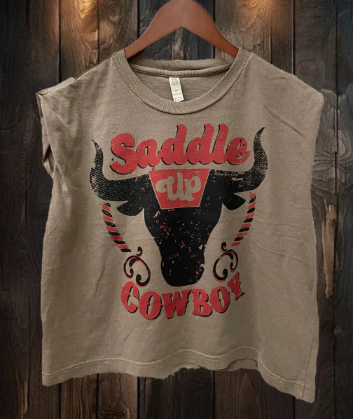 Saddle Up Cowboy Boxy Midriff Muscle top