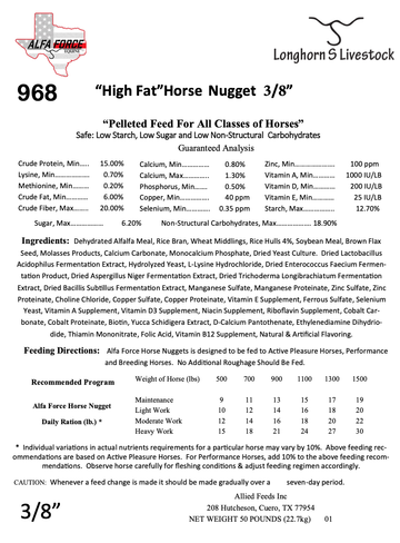 Alfa Force High Fat Horse Nugget 3/8