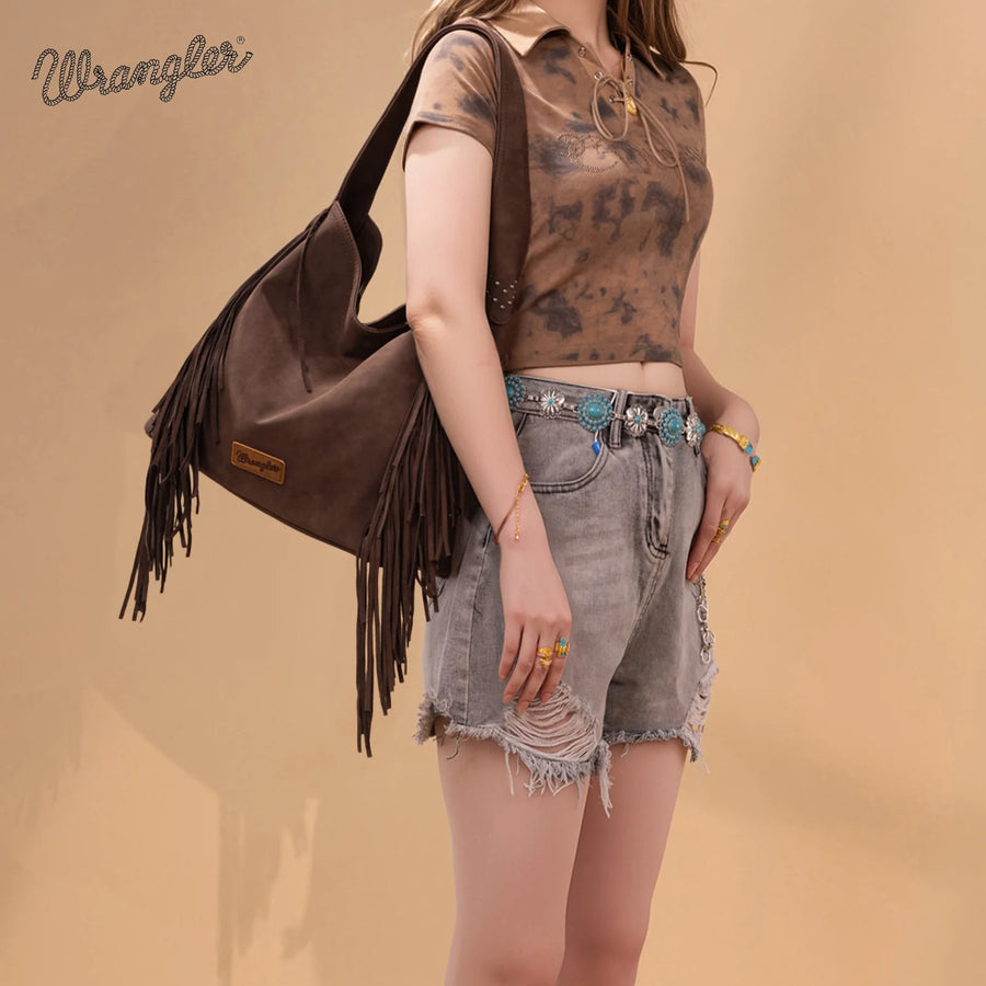Wrangler Fringe Studded Hobo Bag