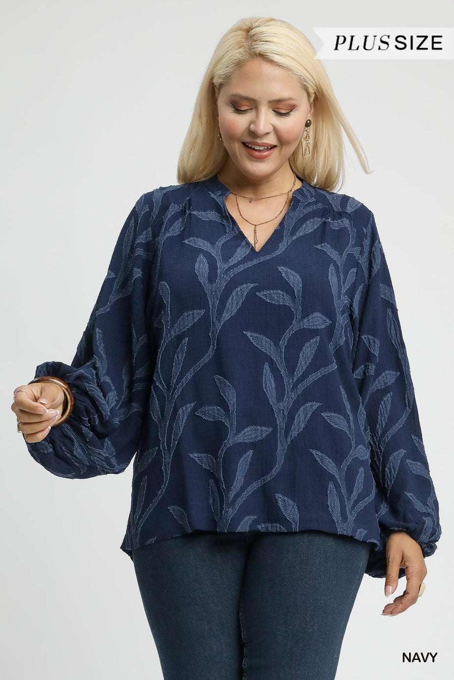*PLUS* Umgee Cillia Navy V-Neck Top