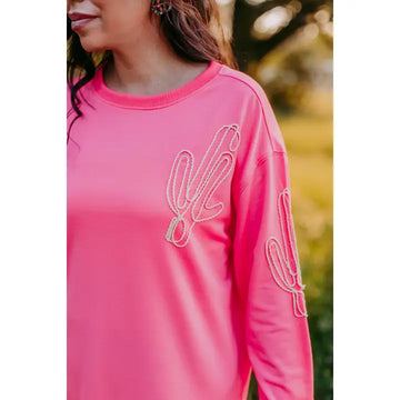 Cactus Embroidery Hot Pink Sweatshirt