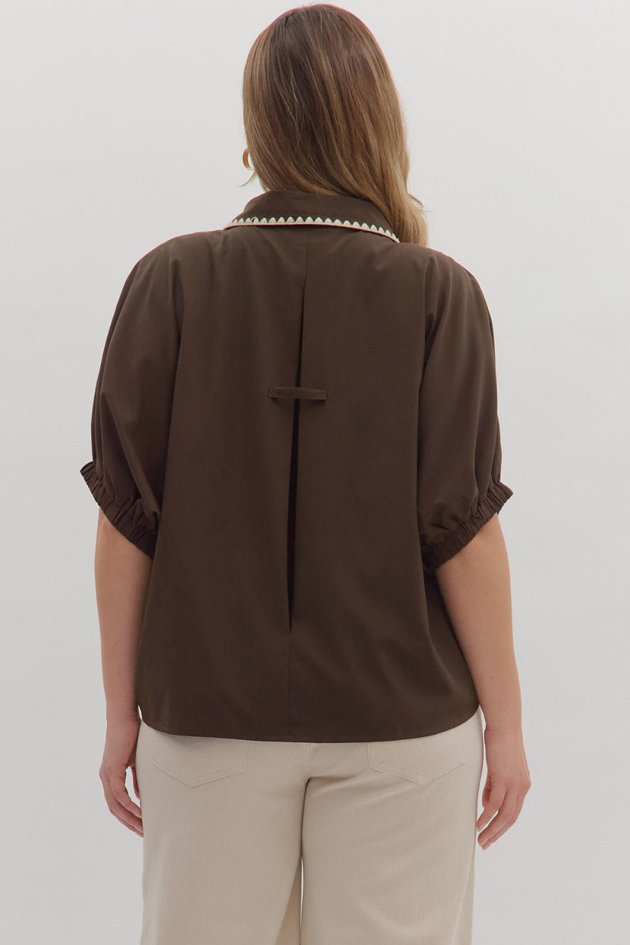 Entro *PLUS* Ella Scallop Top Brown