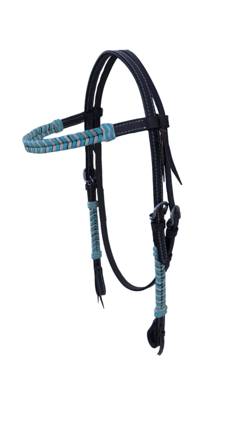 CST Dark Oil Browband Headstall w/ Turquoise Lacing