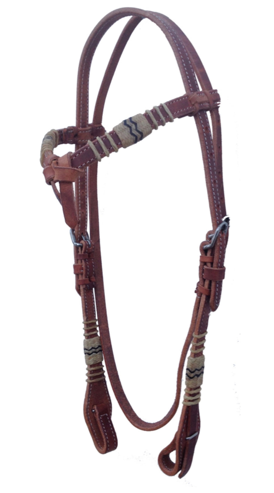 CST Harness Leather Knotted Brow Headstall w/ Rawhide Braiding